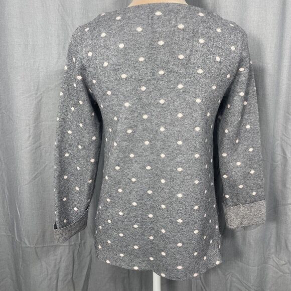 Cynthia Rowley Pullover XS Sweater Gray/Pink Polka Dot‎ 3/4 Sleeve BoatNeck Knit - Picture 5 of 9